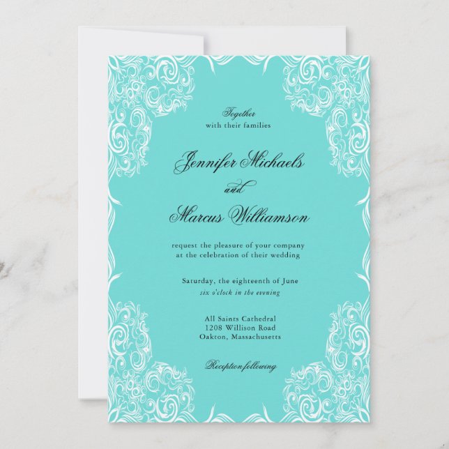 Invitación Robin Egg Blue Lace Frame Classic Boda (Anverso)