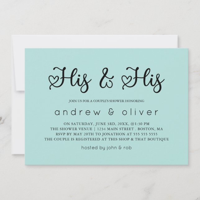 Invitación Robin Egg Blue Minimal Su ducha y la de su pareja (Anverso)