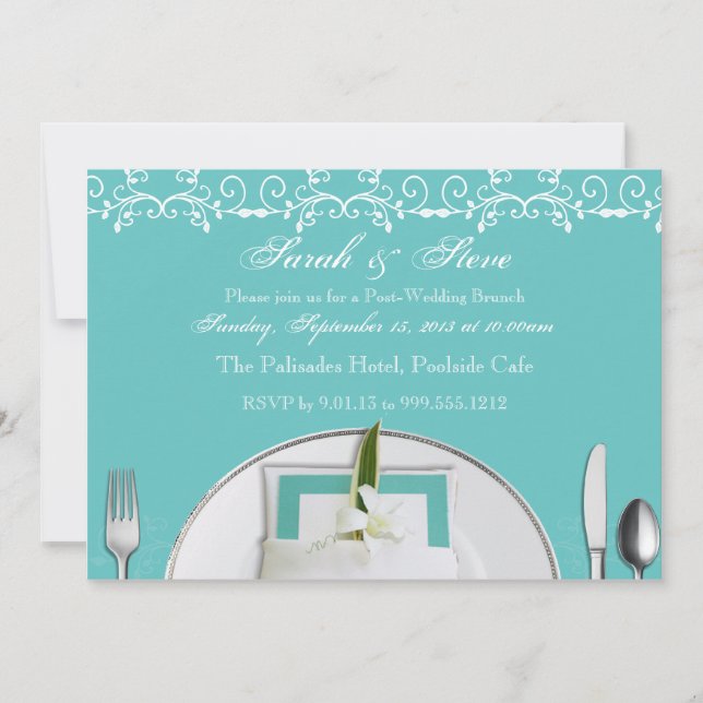 Invitación Robin Egg Blue Post Boda Brunch invita (Anverso)