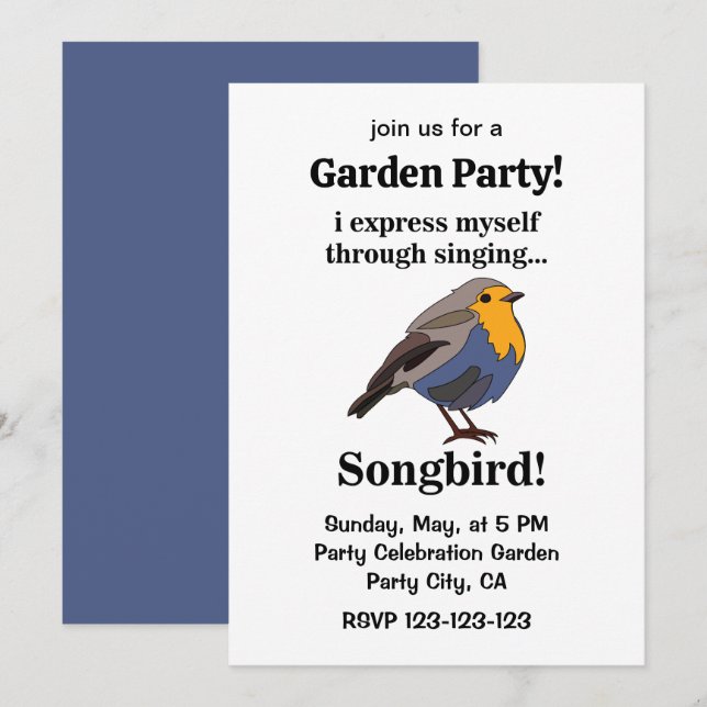 Invitación Robin Redmama Songbird Garden Fiesta (Anverso / Reverso)
