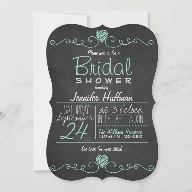 Invitación Robins Huevo Azul Rustic Chalkboard Bridal Shower (Anverso)