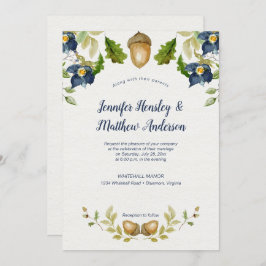 Invitación Roble floral azul deja Boda de maíz |