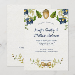 Invitación Roble floral azul deja Boda de maíz  