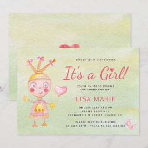 Invitación Robot adorable de acuarela rosa es una niña fiesta