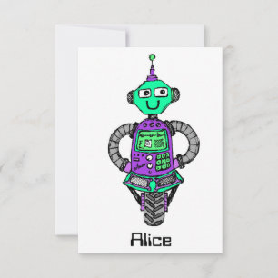Invitación Robot arnie, morado y verde