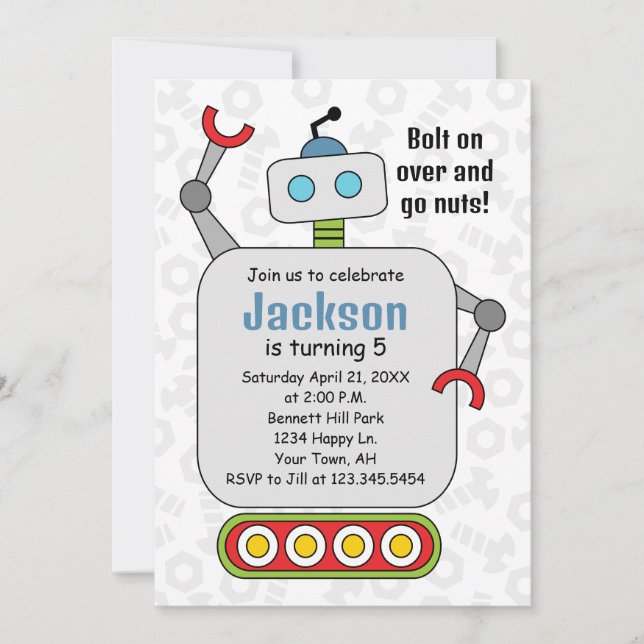 Invitación Robot Birthday Invitation robots (Anverso)