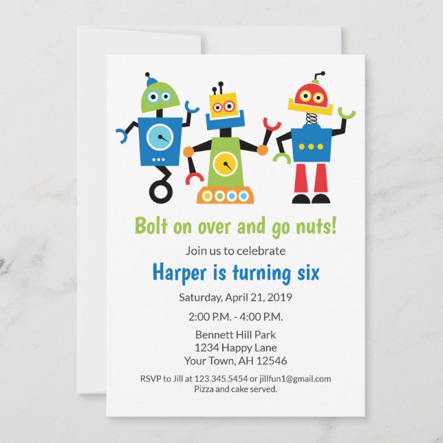 Invitación Robot Birthday Invitation robots (Anverso)