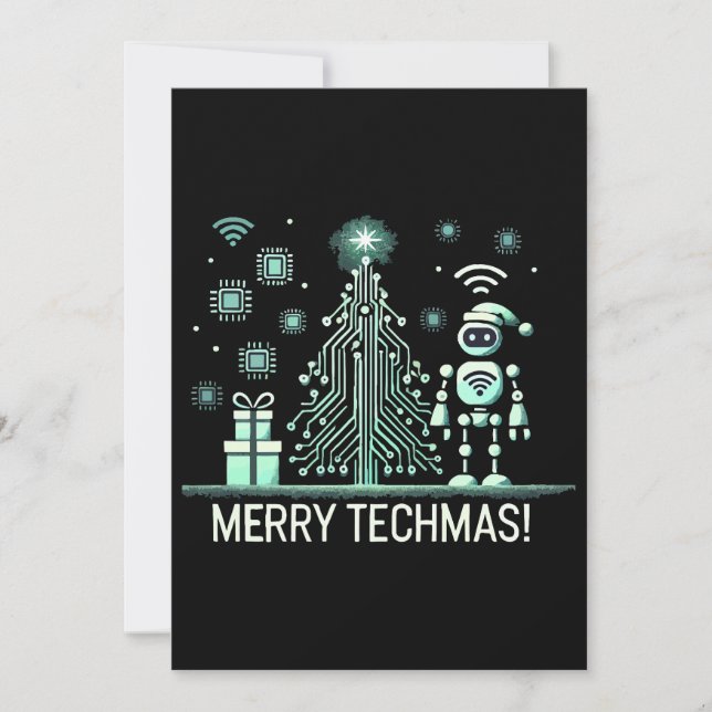 Invitación Robot de IA con árbol de Navidad tecnológico - Tec (Anverso)