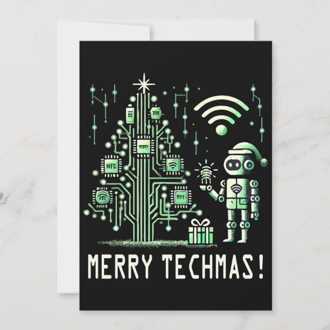 Invitación Robot de IA con árbol de Navidad tecnológico - Tec (Anverso)