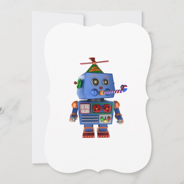 Invitación Robot de juguete de la fiesta de cumpleaños azul (Anverso)