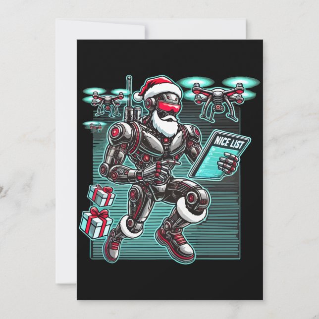 Invitación Robot de Santa con IA y drones y Navidad L (Anverso)