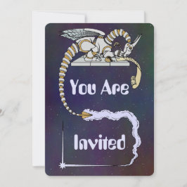 Invitación Robot Dragon escribiendo en Scroll