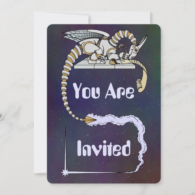 Invitación Robot Dragon escribiendo en Scroll (Anverso)