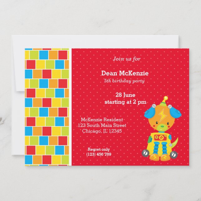 Invitación Robot * elegir color de fondo (Anverso)