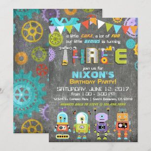 Invitación Robot Genius Gears Tools Chalkboard Cumpleaños