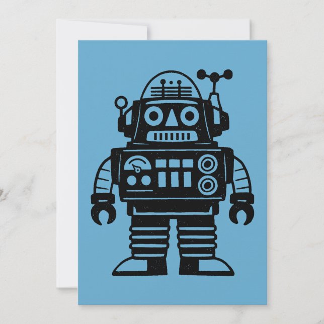 Invitación Robot Inspirado en el Retro de Mitad de Siglo (Anverso)