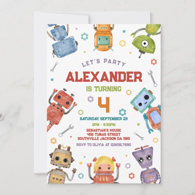 Invitación Robot Kids Birthday Invitation (Anverso)