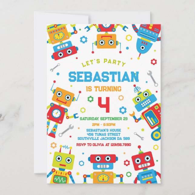 Invitación Robot Kids Birthday Invitation (Anverso)