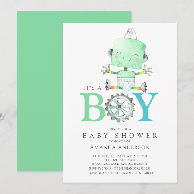 Invitación Robot lindo es un niño Baby Shower (Anverso / Reverso)