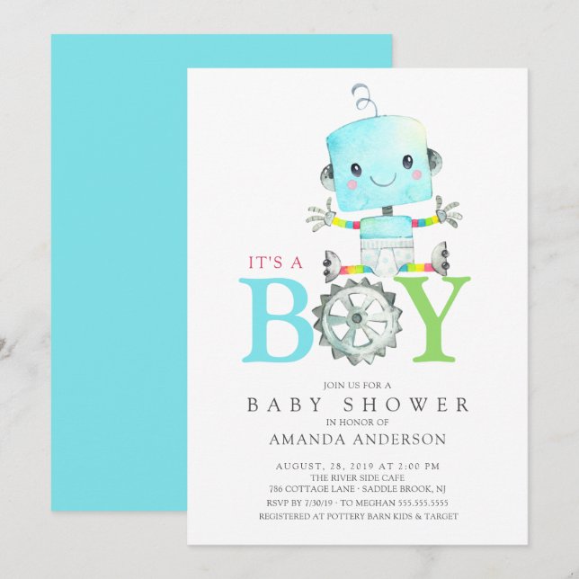 Invitación Robot lindo es un niño Baby Shower (Anverso / Reverso)