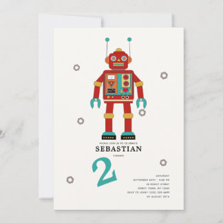 Invitación Robot rojo curado - Diseño de fiesta de cumpleaños