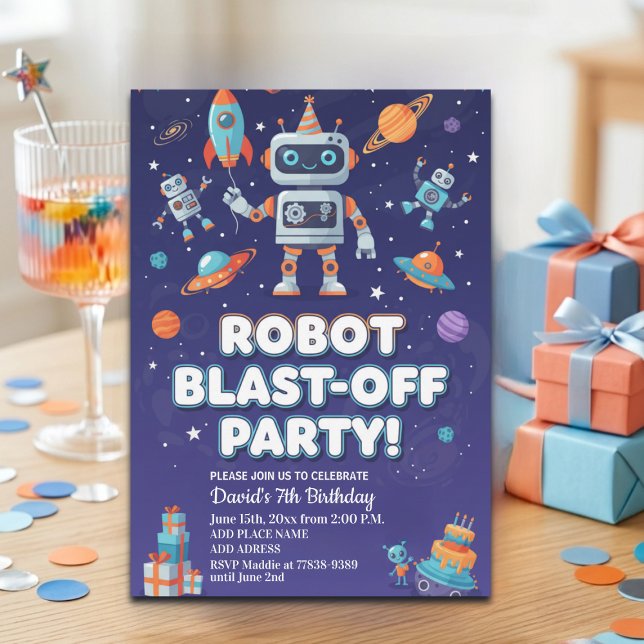 Invitación Robots in Space 7th Birthday Party (Subido por el creador)