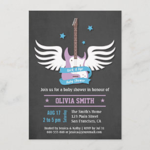 Invitación Roca de Guitarra Lila Azul Baño de Bebé
