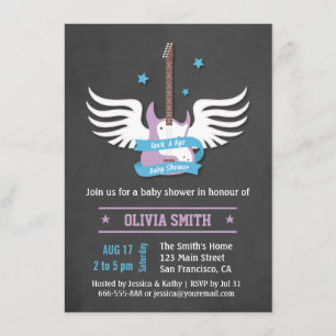 Invitación Roca Lilium Azul Guitarra Roca Adiós Bebé Ducha Pe