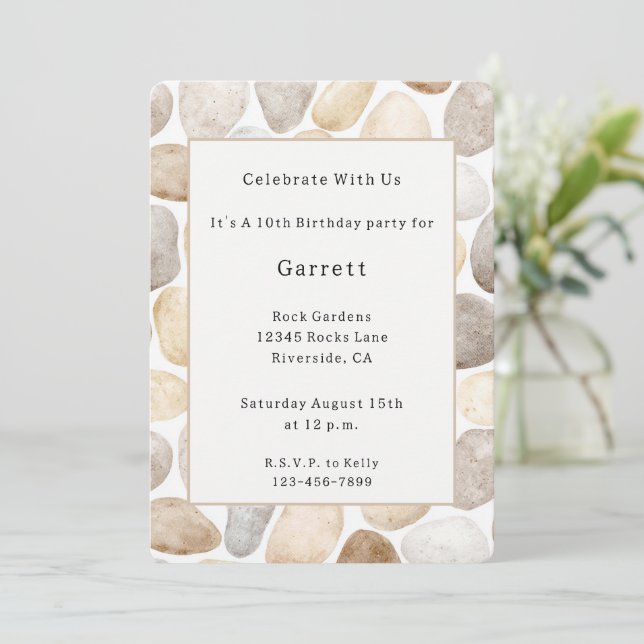 Invitación Rocas Marrones Crema Cumpleaños (Anverso de pie)