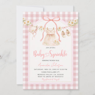 Invitación Rociada de bebé con tela a cuadros rosa y margarit