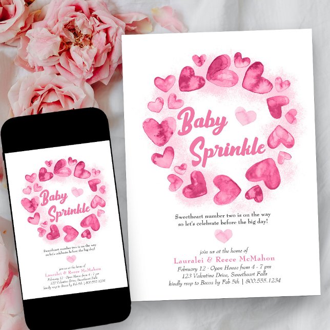 Invitación Rociada de bebé rosa San Valentín pequeño amor (Baby Sprinkle Pink Love Heart Baby Shower Invitation)