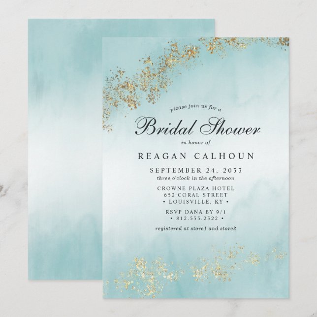 Invitación Rociada de boda Modern Luxe Gold Flecks (Anverso / Reverso)