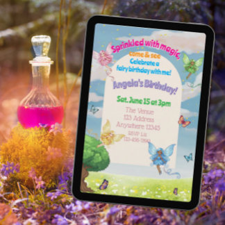 Invitación Rociado con Cumpleaños de Hadas, Mariposas y Magia