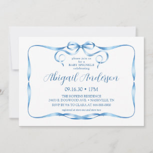 Invitación Rociador de bebé con cinta azul acuarela