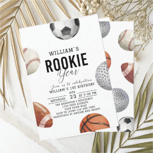 Invitación Rocio acuarela cumpleaños primer año deportes