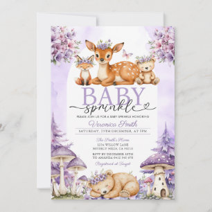 Invitación Rocío de bebé niña boho púrpura ciervo bosque