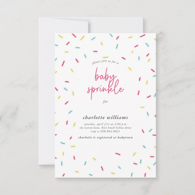Invitación Rocios de arcoiris cortos Bebé Sprinkle Shower (Anverso)