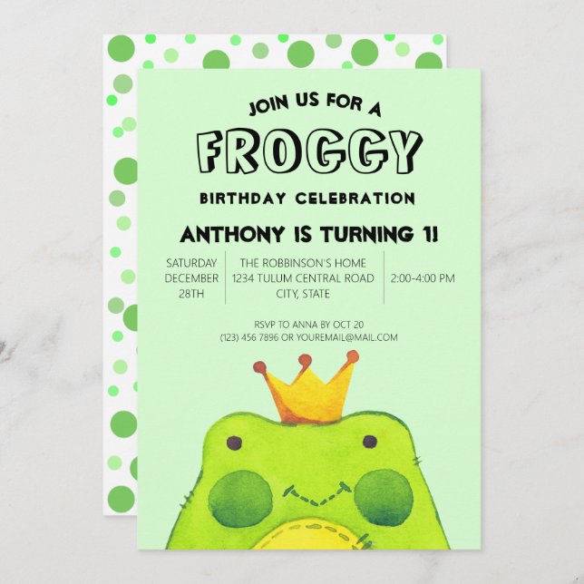Invitación Rocioso niño de cumpleaños príncipe Primer fiesta  (Anverso / Reverso)