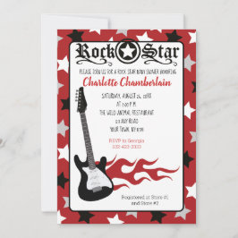 Invitación Rock a Bye Red Rock Star Guitar Baby Shower