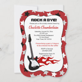 Invitación Rock a Bye Red Rock Star Guitar Baby Shower