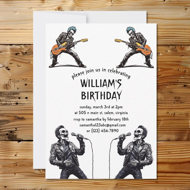 Invitación Rock and Roll Skeletons Birthday Party (Subido por el creador)