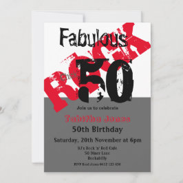 Invitación Rock Chick 50 y fabuloso rojo negro 50 cumpleaños
