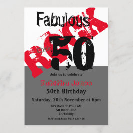 Invitación Rock Chick 50 y fabuloso rojo negro 50 cumpleaños