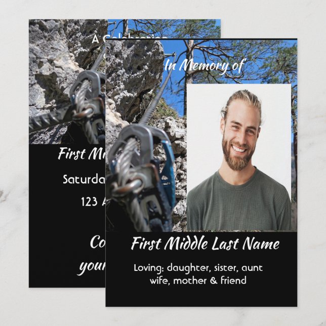 Invitación Rock Climber Celebration of Life Service (Anverso / Reverso)