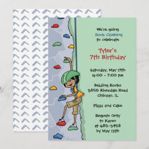 Invitación Rock Climbing Boy Black Hair Birday Party Wall