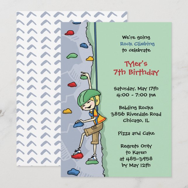 Invitación Rock Climbing Boy Blonde Hair Birthday Party Wall (Anverso / Reverso)