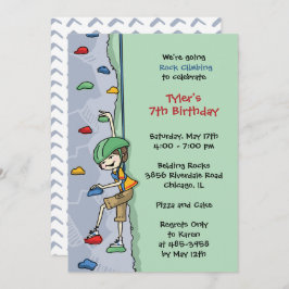 Invitación Rock Climbing Boy Brown Hair Birthday Party Wall