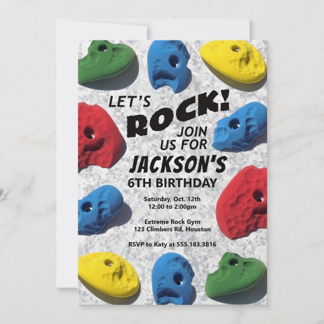 Invitación ¡Rock! Cumpleaños de la escalada de rock infantil (Anverso)