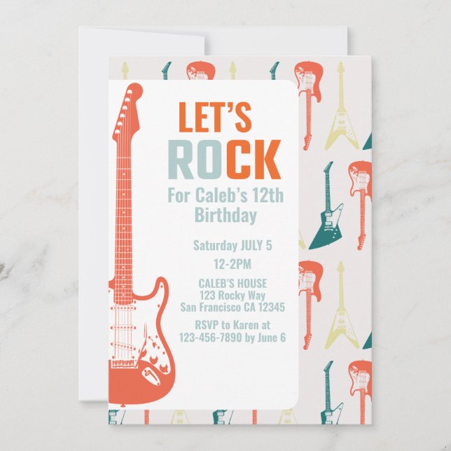 Invitación Rock de guitarra y rollo de música Rockstar cumple (Anverso)