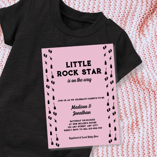 Invitación Rock de rock de rock N Roll Baby Shower (Little Rock Star Guitar Rock N Roll Baby Shower Invitation)